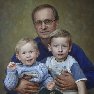 «Дед и внуки». Холст, масло, 90х75 см., 2012г.